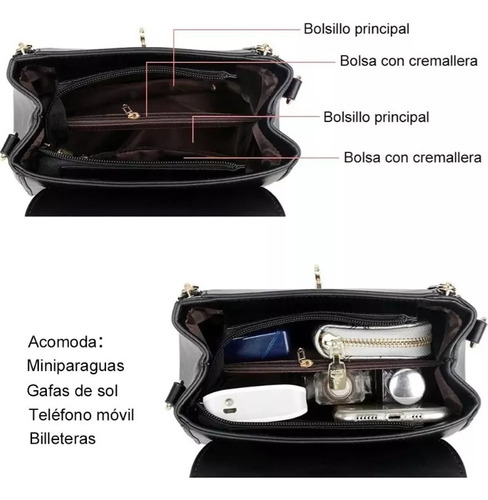 Bolso Negra Bandolera Impermeable Crossbody Para Mujer.