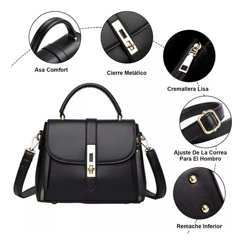 Bolso Negra Bandolera Impermeable Crossbody Para Mujer.