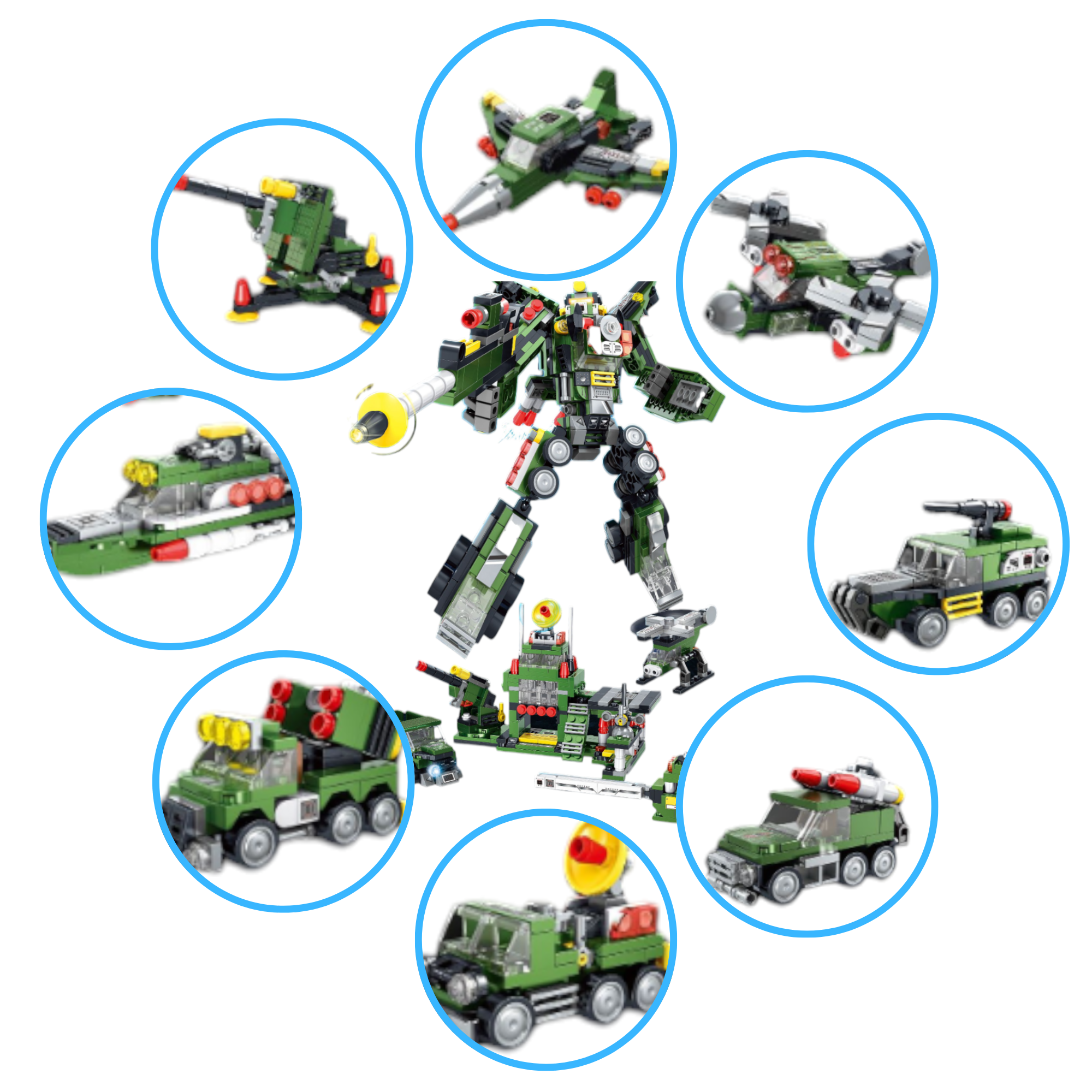 Robot Armable De Bloques 8 En 1 Vehículos Tipo Transformers - Verde .