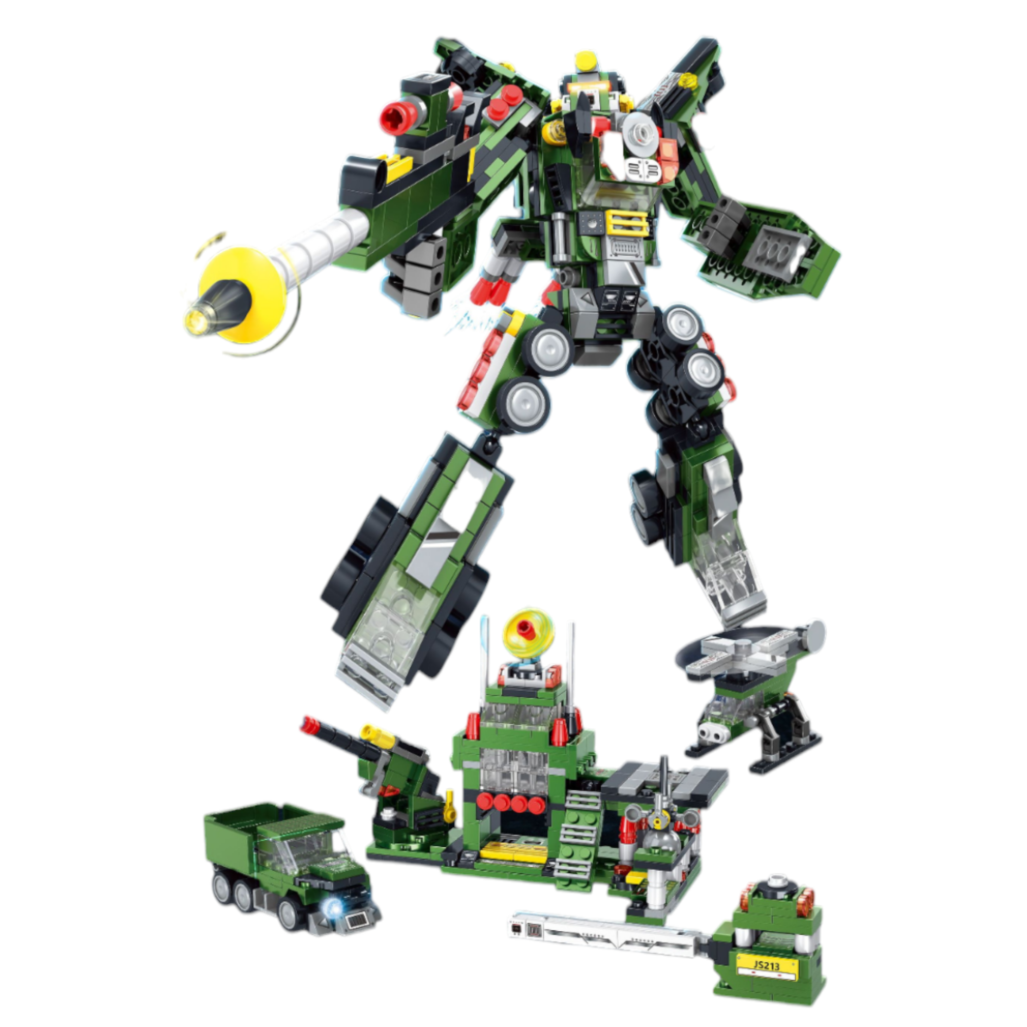 Robot Armable De Bloques 8 En 1 Vehículos Tipo Transformers - Verde .