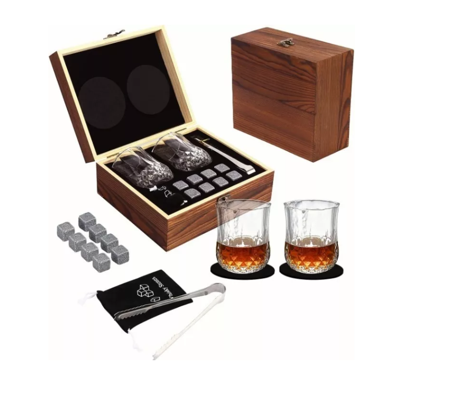 Juego De Piedras De Whisky, 8 Piedras De Vino Helado 2 Vasos