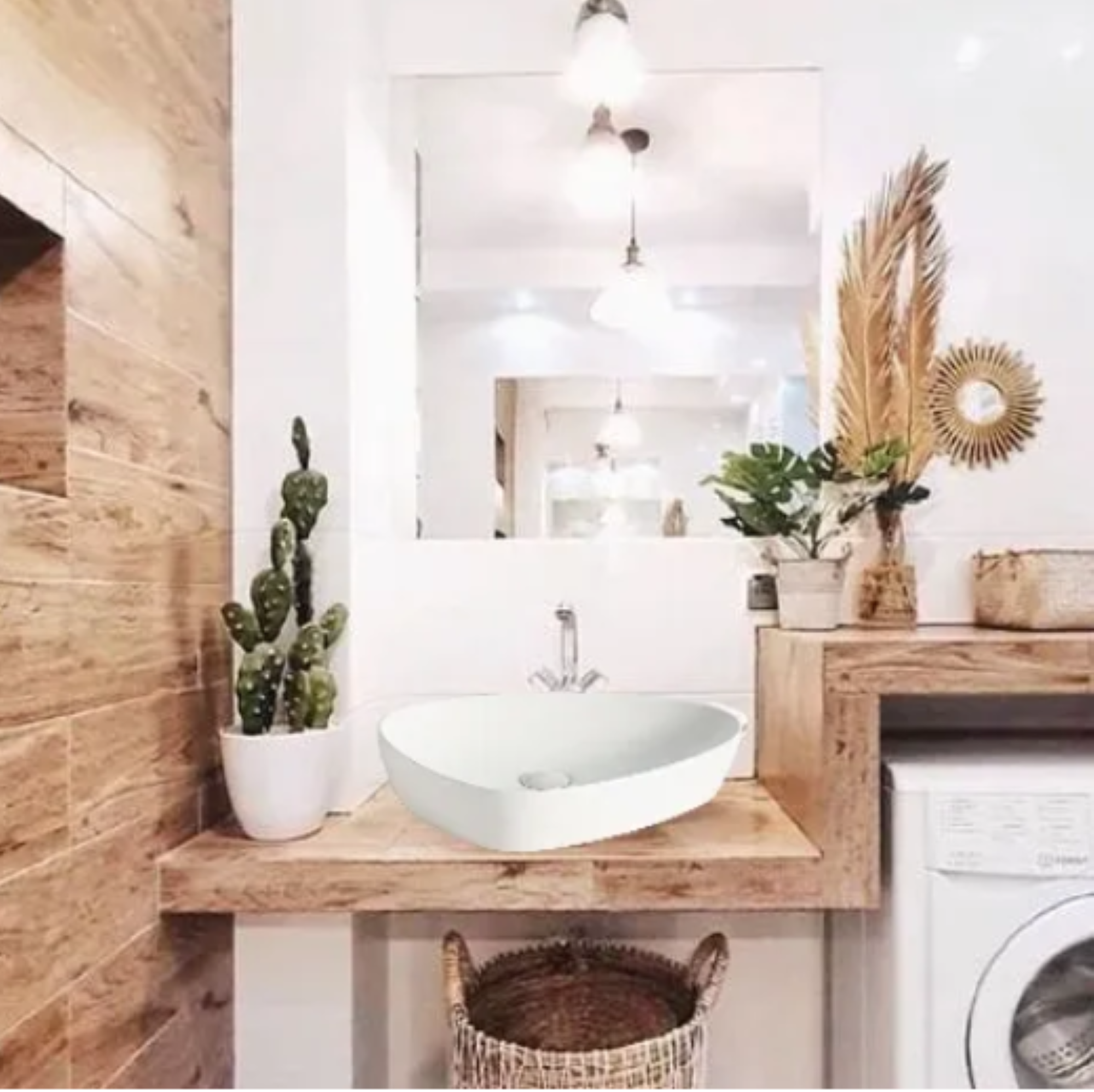 Lavabo Cerámico para Baño ARU, acabado blanco mate. De sobreponer, con diseño europeo ideal para todo tipo de baños. Dimensiones 50.0 x 40.5 x 12.0 cms. (base x altura x profundidad)