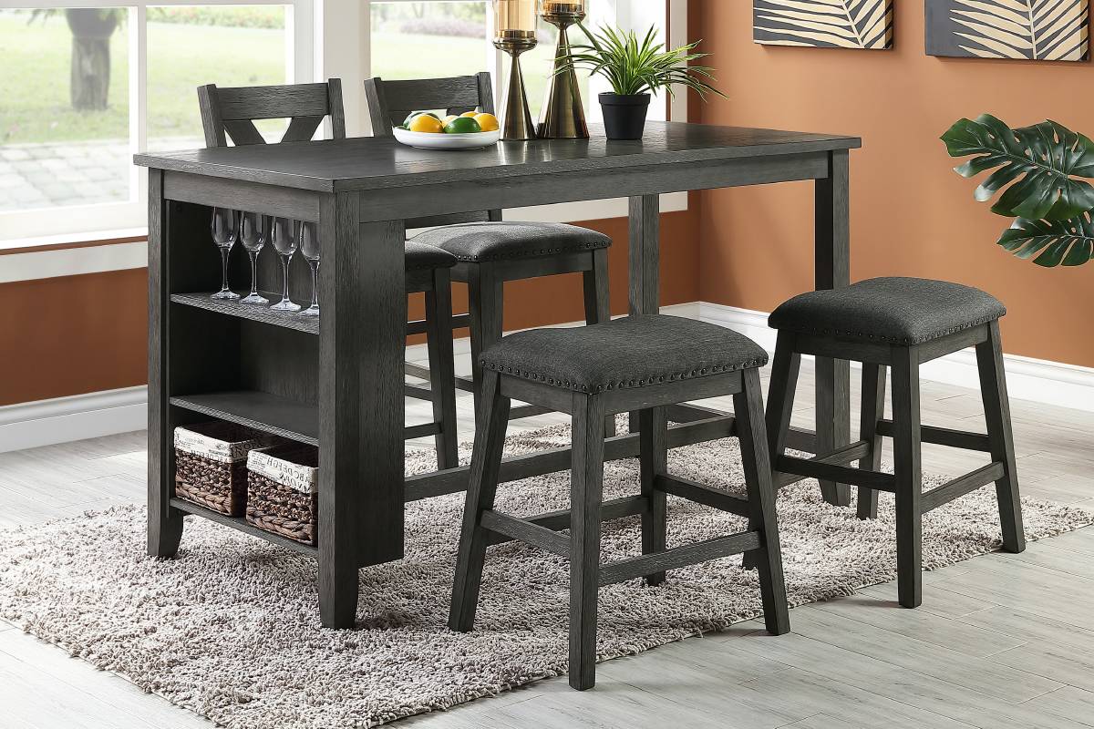 Comedor Alto De Barra Gris Con Estantes