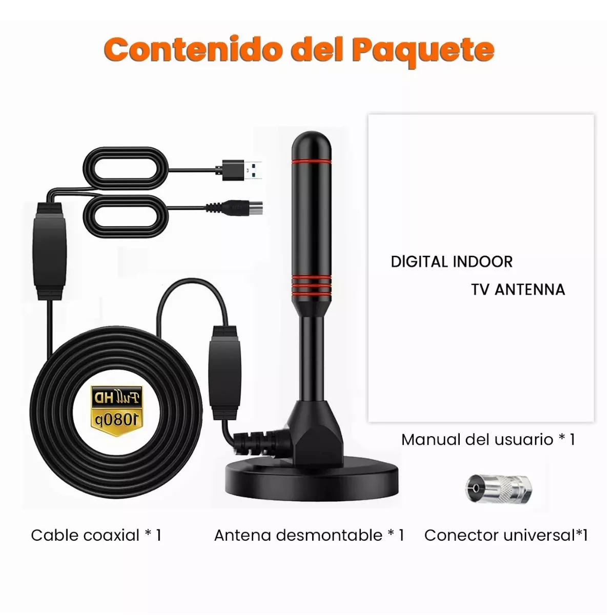 Antena De Tv Digital Para Interiores Antena Hdtv 4k 1080p Negro Lineas Roja
