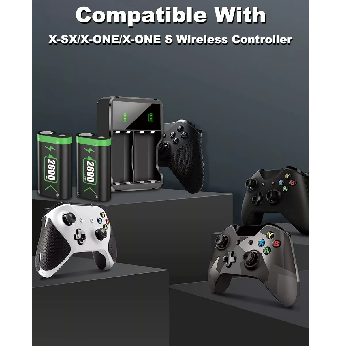 Batería Recargable Para Mando Xbox One/s/x/elite, 2x2600mah Negro