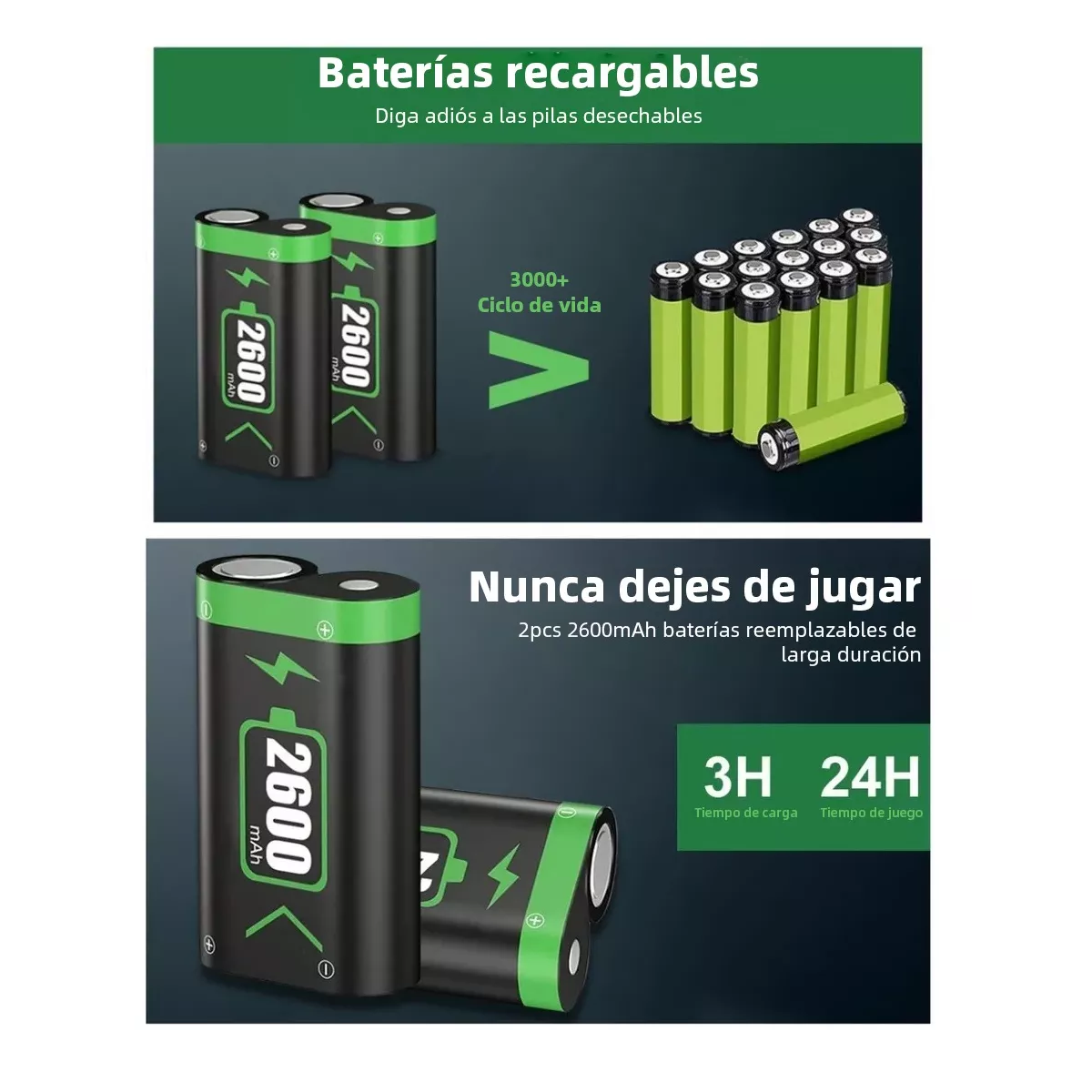 Batería Recargable Para Mando Xbox One/s/x/elite, 2x2600mah Negro