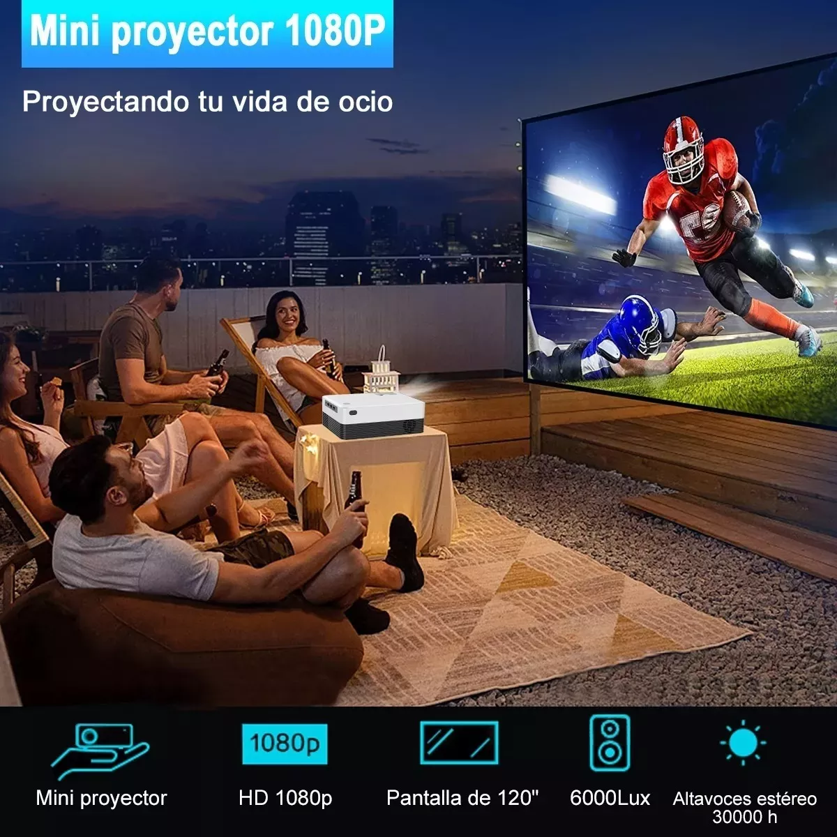 Proyector Wifi Bt Android 10 Portátil Con Pantalla 1080p 4k Blanco.