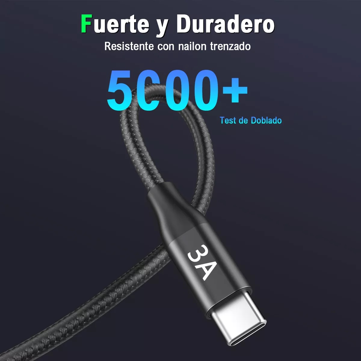 Cable Tipo C 2m Usb C A Usb A 3a Cable Carga Rapid Negro