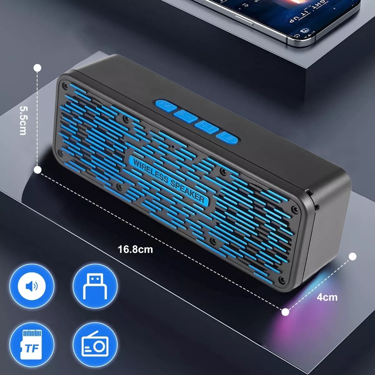 Bocinas Sonido Bluetooth 5.0 Altavoces Portátiles Negro