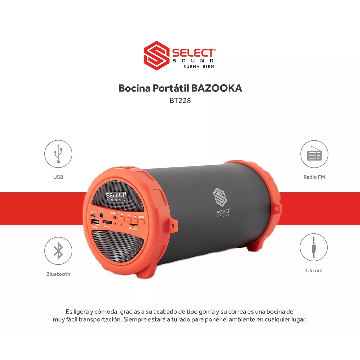 Bocina Bluetooth Radio Fm Usb Color Rojo