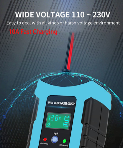 Cargador De Batería De Coche Moto Inteligente 12v 10a Rápido