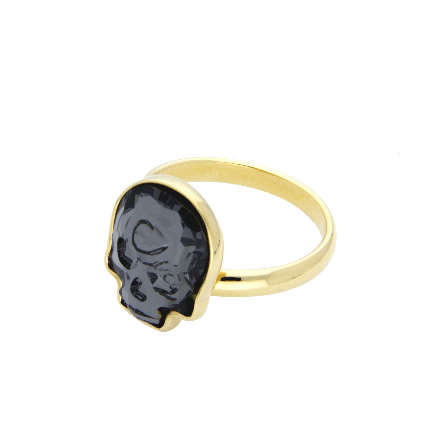 Anillo Calavera Baño de Oro 14K | Cristal Swarovski Silver Night.
