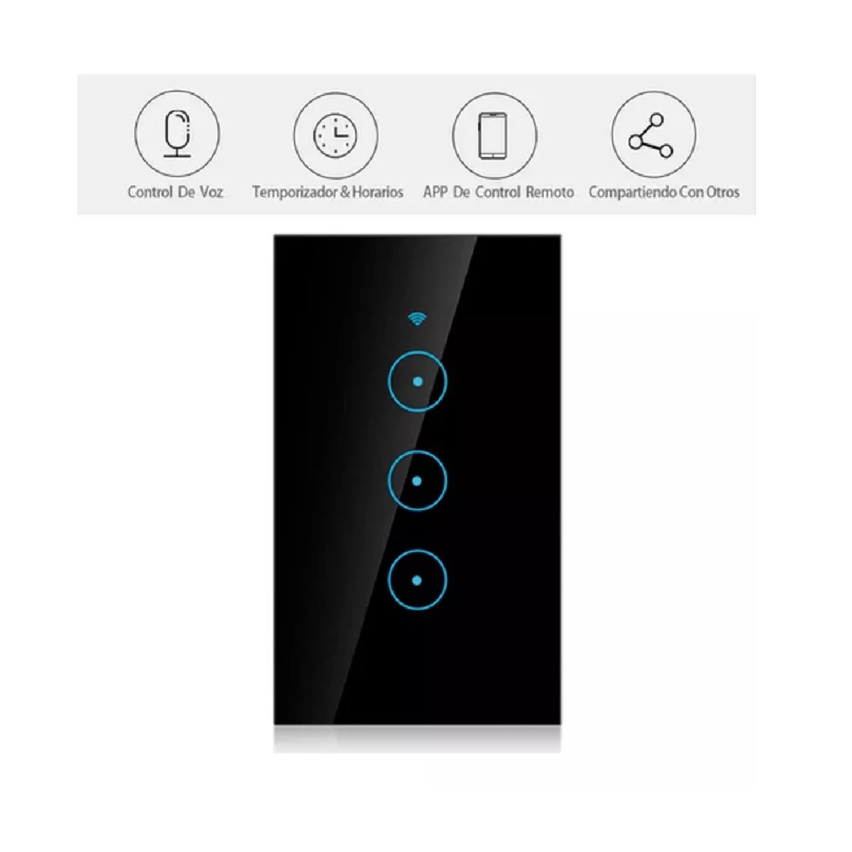 Interruptor Inteligente Wi-fi De 3 Vías Negro Sin Neutro