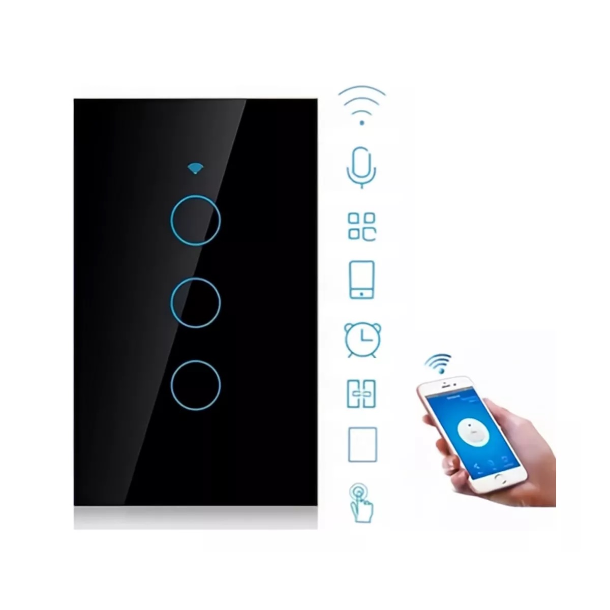 Interruptor Inteligente Wi-fi De 3 Vías Negro Sin Neutro