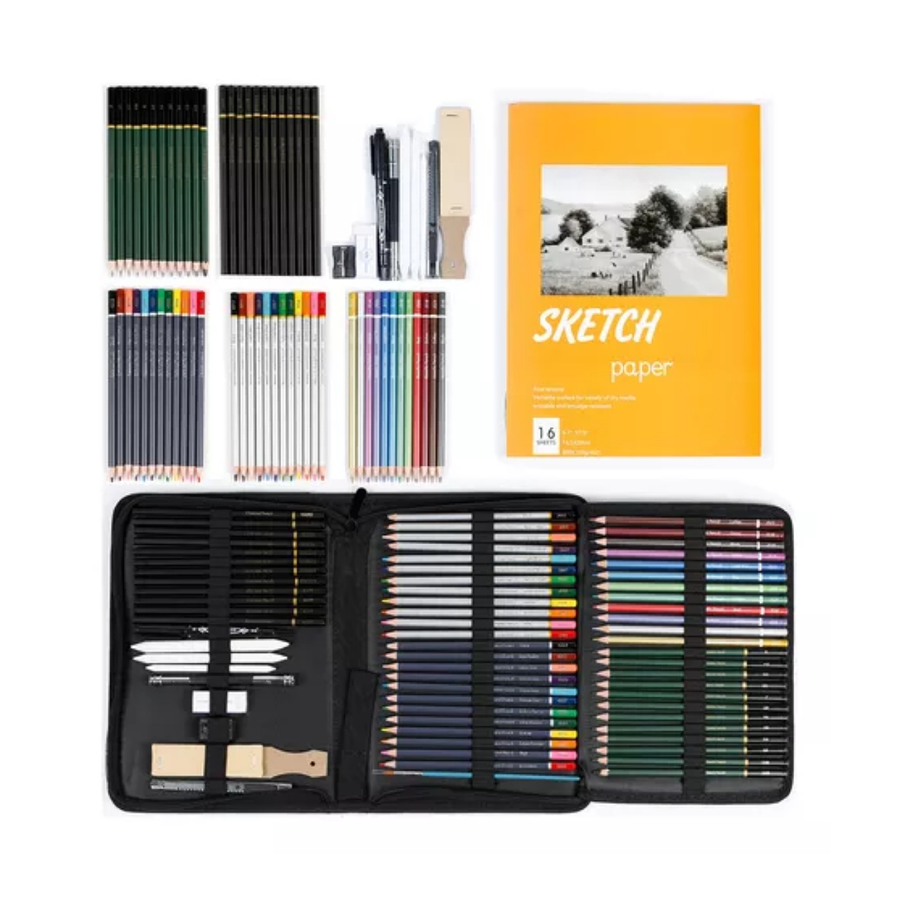 72 Piezas Kit de Lápices de Dibujo, Arte Dibujo Profesional para Colorear, Pintura y Boceto, Incluye Carboncillo, Bosquejo, Lápices de Colores, Libro de bocetos, Estuche Portátil y Más UNUNMX