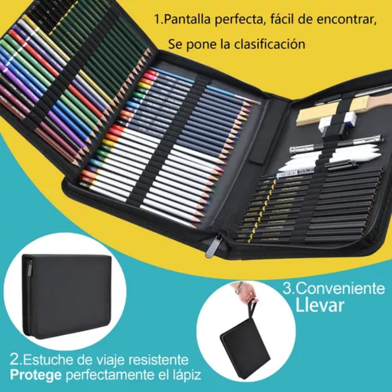 72 Piezas Kit de Lápices de Dibujo, Arte Dibujo Profesional para Colorear, Pintura y Boceto, Incluye Carboncillo, Bosquejo, Lápices de Colores, Libro de bocetos, Estuche Portátil y Más UNUNMX
