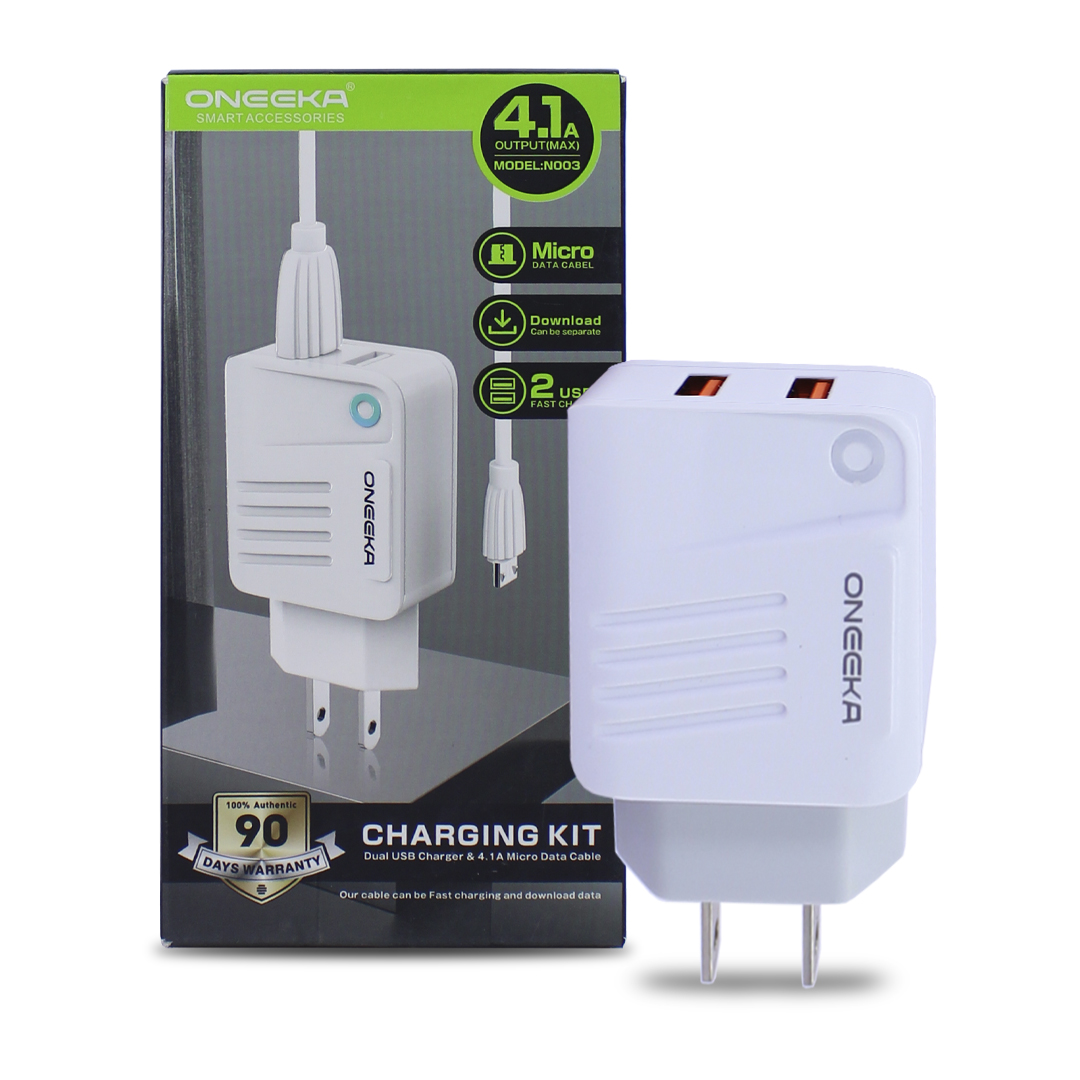 kit 3 Cubos Cargador Oneeka Doble salida Usb 5v 2.5A Más Cable V8.