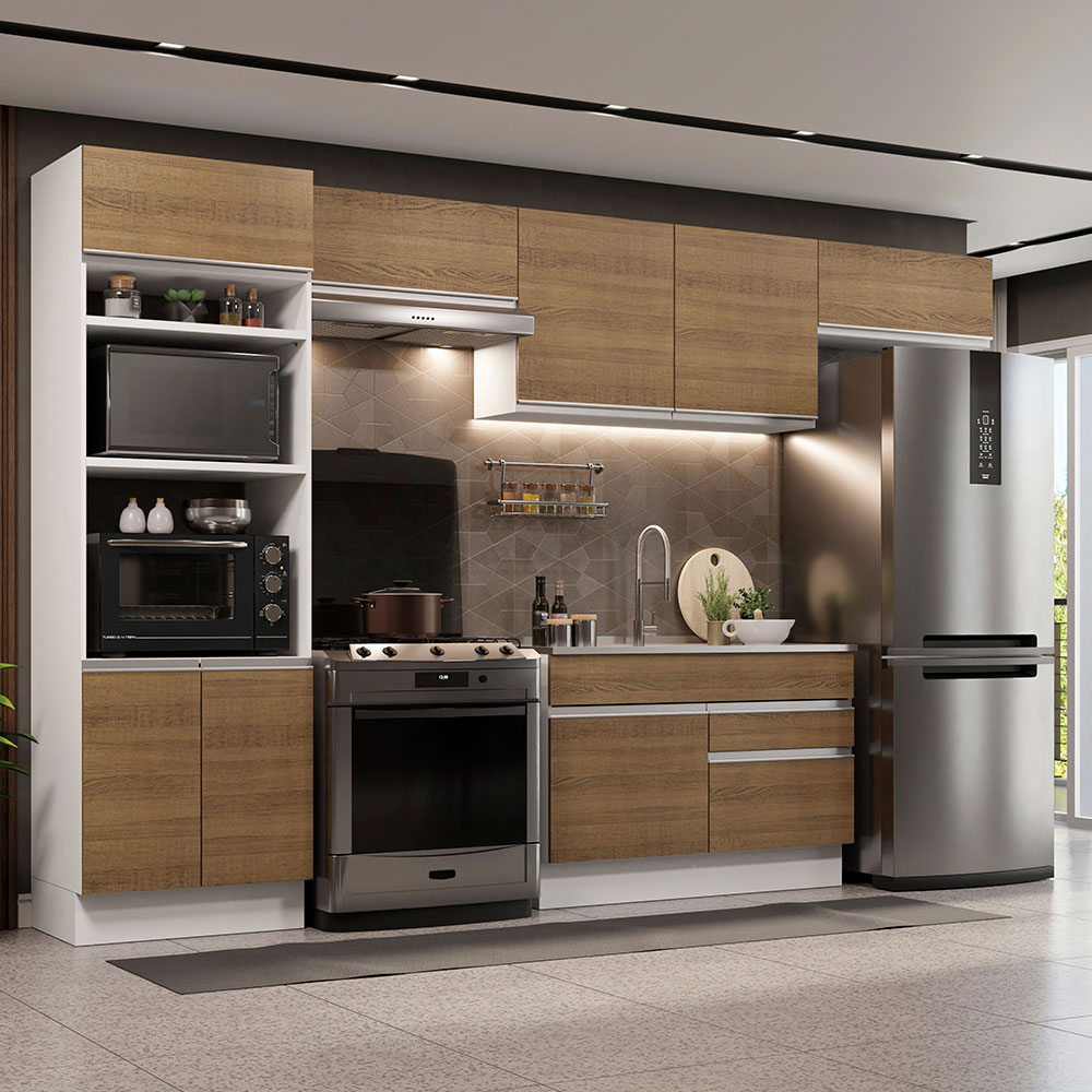 Mueble de Cocina Integral Madesa Glamy 350cm Blanco/Marrón 01.