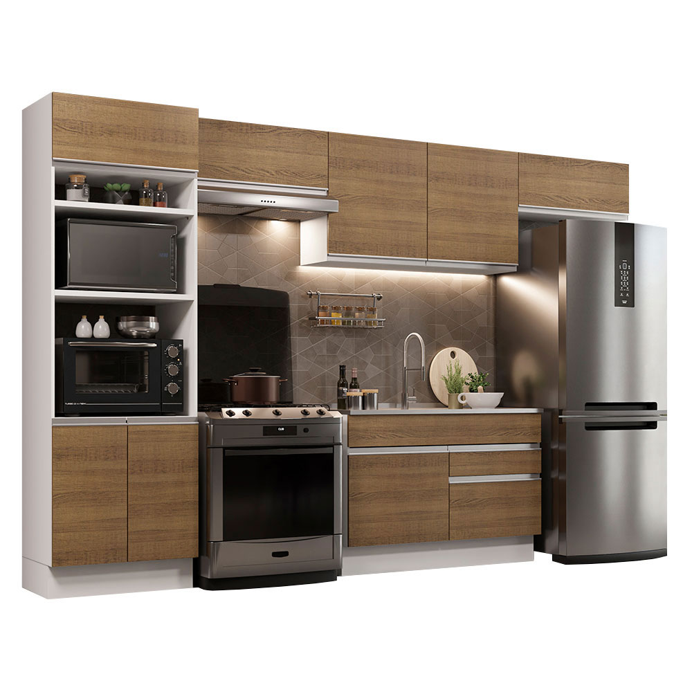 Mueble de Cocina Integral Madesa Glamy 350cm Blanco/Marrón 01.