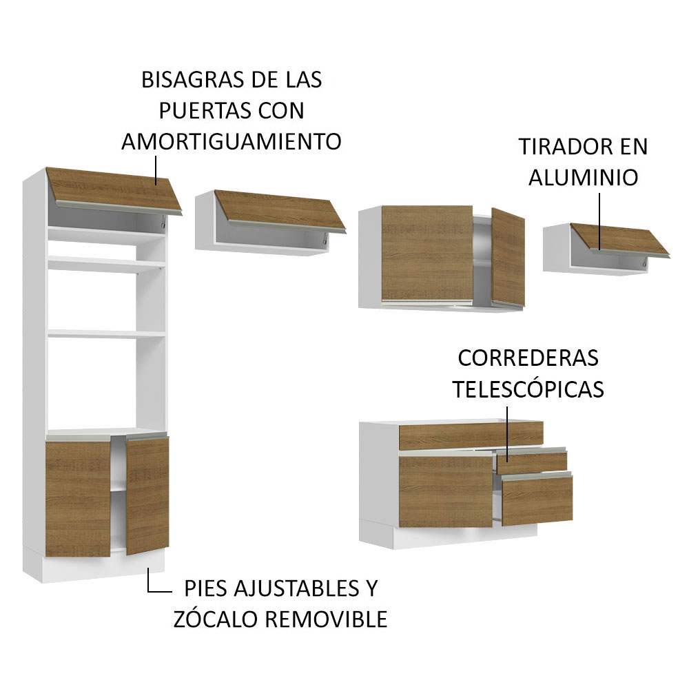Mueble de Cocina Integral Madesa Glamy 350cm Blanco/Marrón 01.