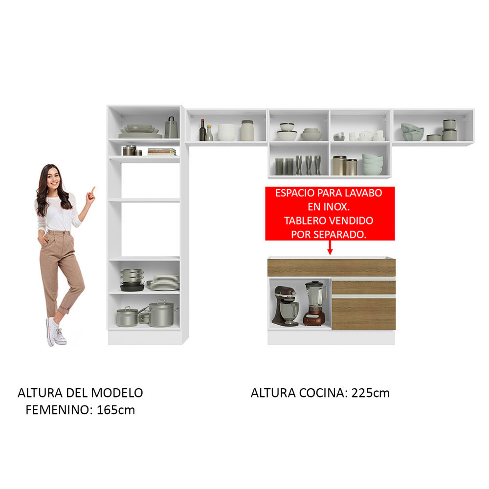 Mueble de Cocina Integral Madesa Glamy 350cm Blanco/Marrón 01.