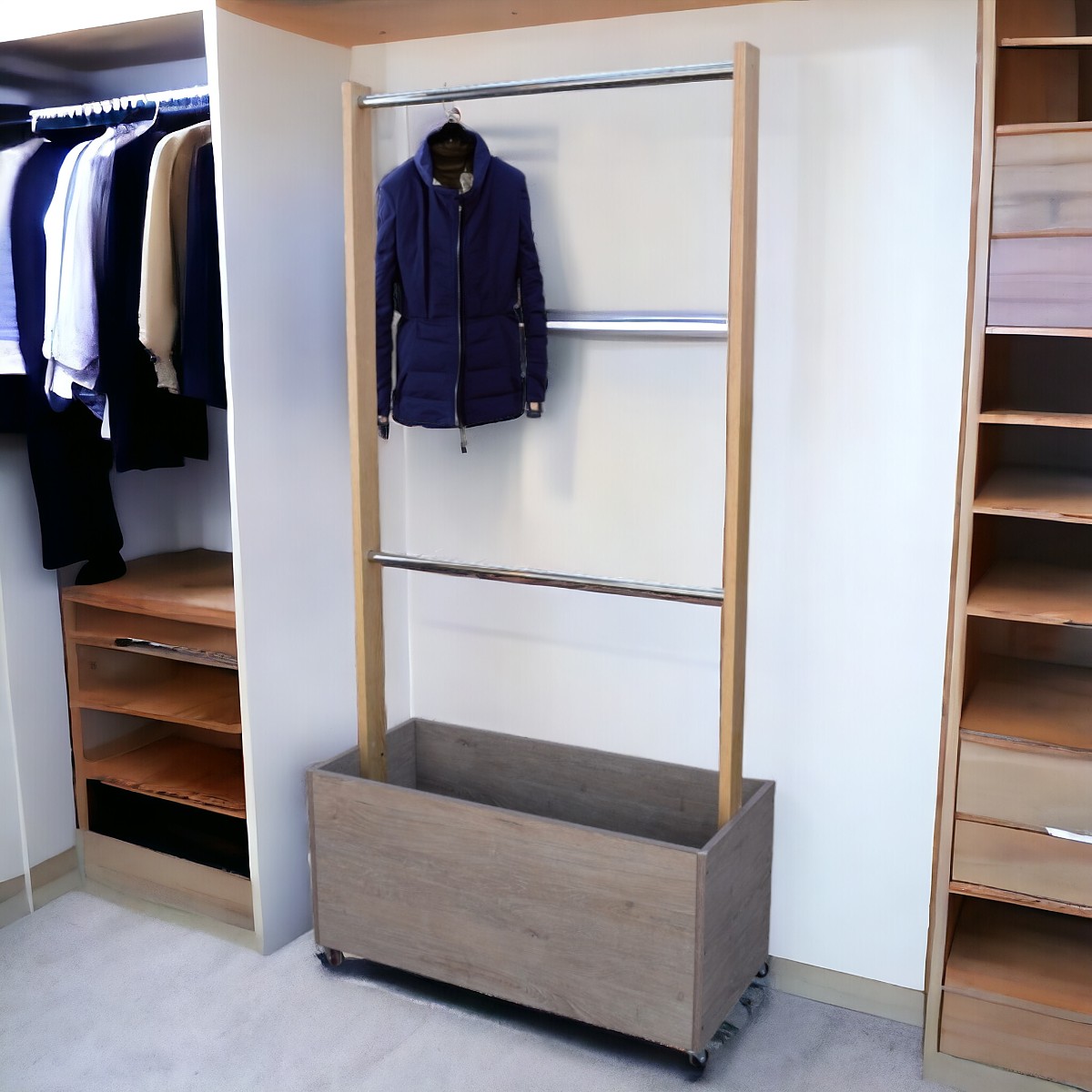 Perchero Rack con cajón profundo Organizador para colgar ropa .