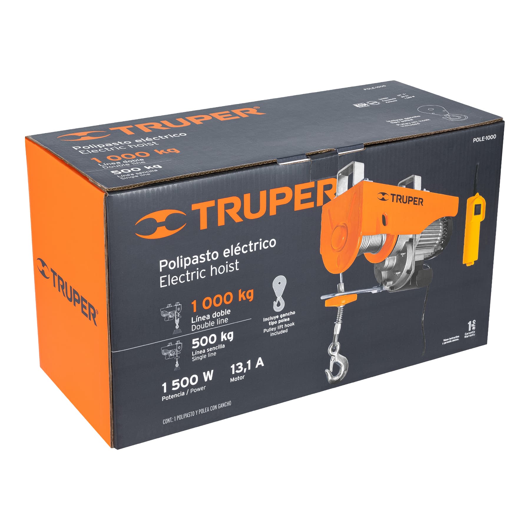 Polipasto eléctrico Truper de 1000 k POLE1000 naranja