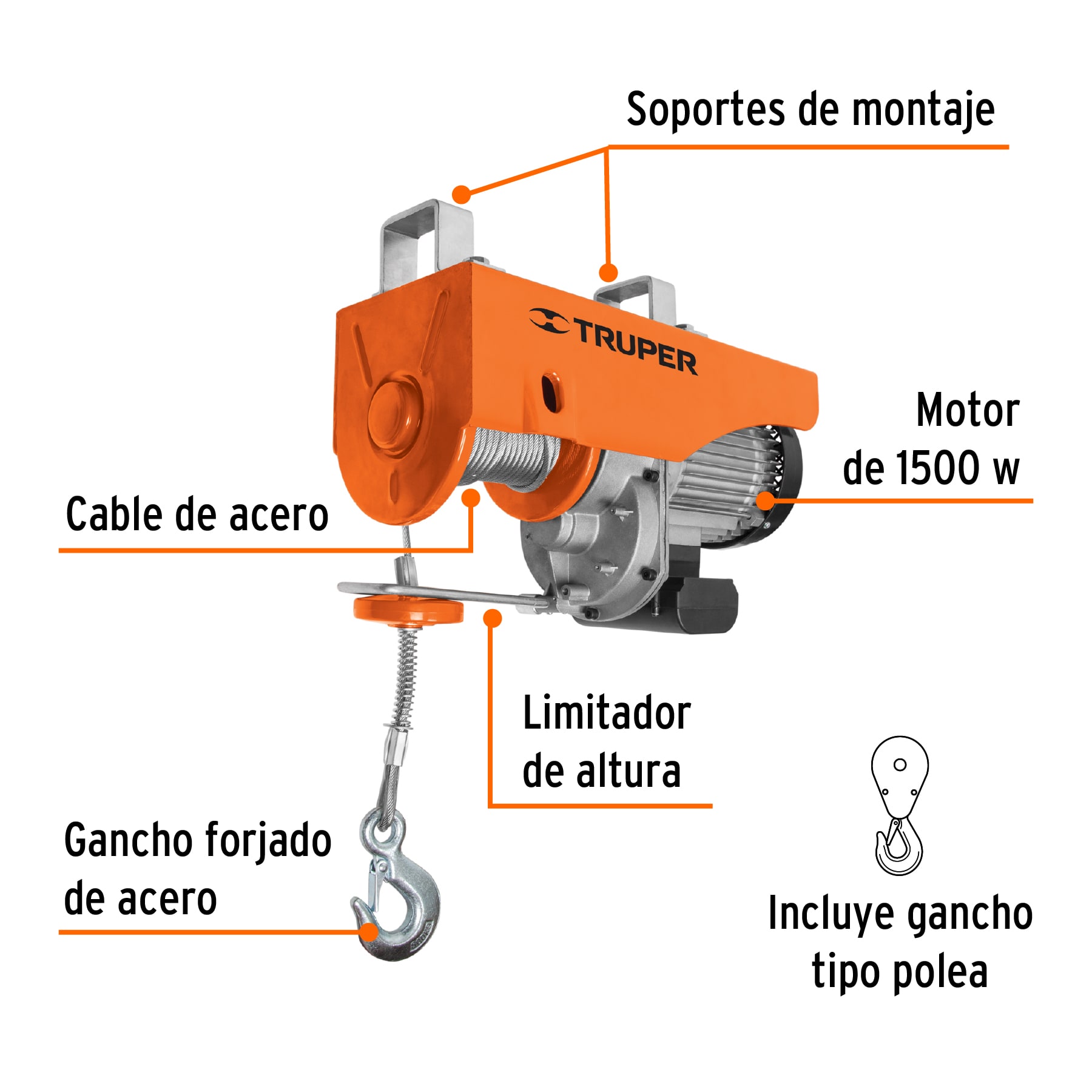 Polipasto eléctrico Truper de 1000 k POLE1000 naranja