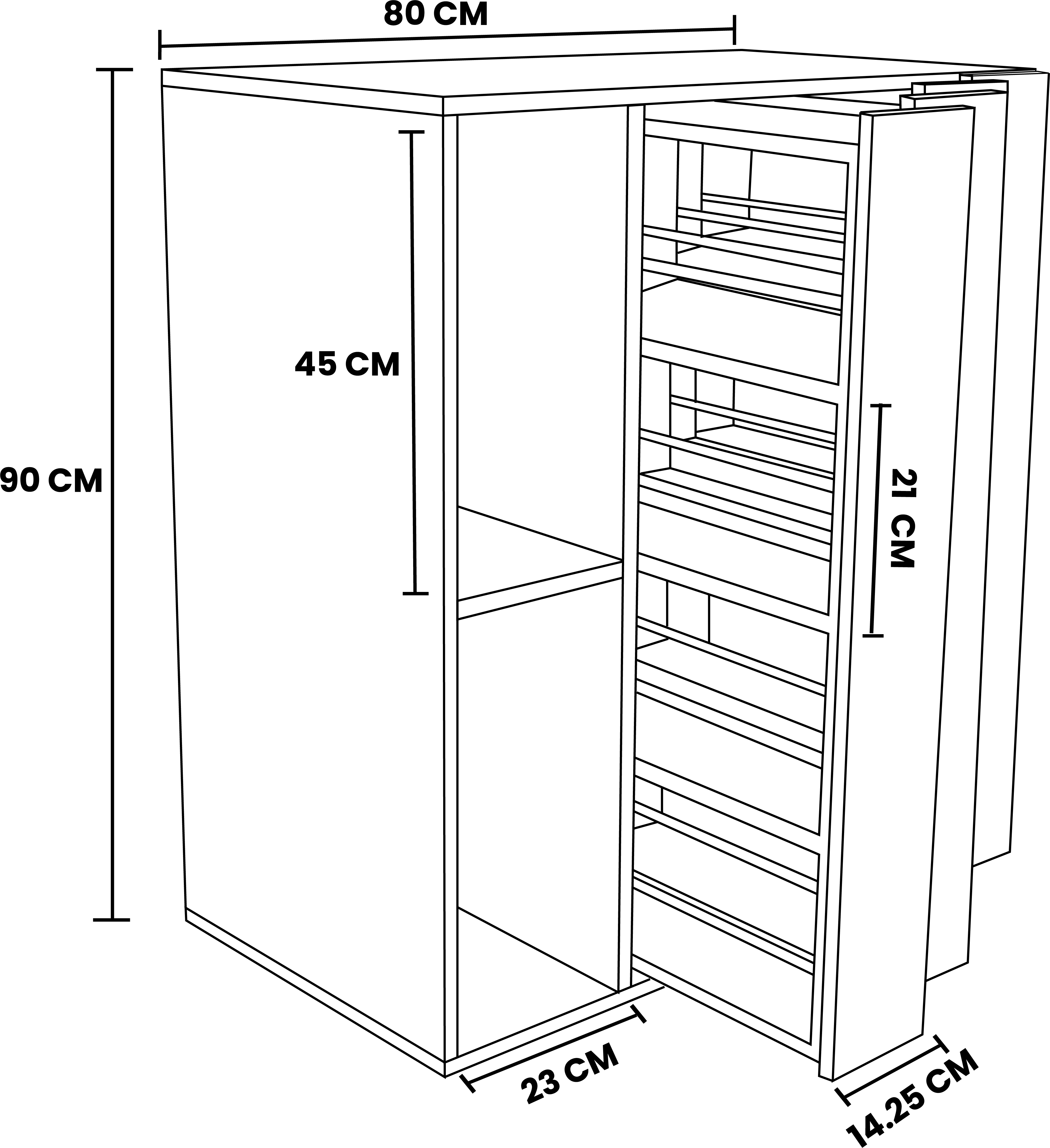 Despensero 4 secciones verticales Organizador con puerta y estantes .