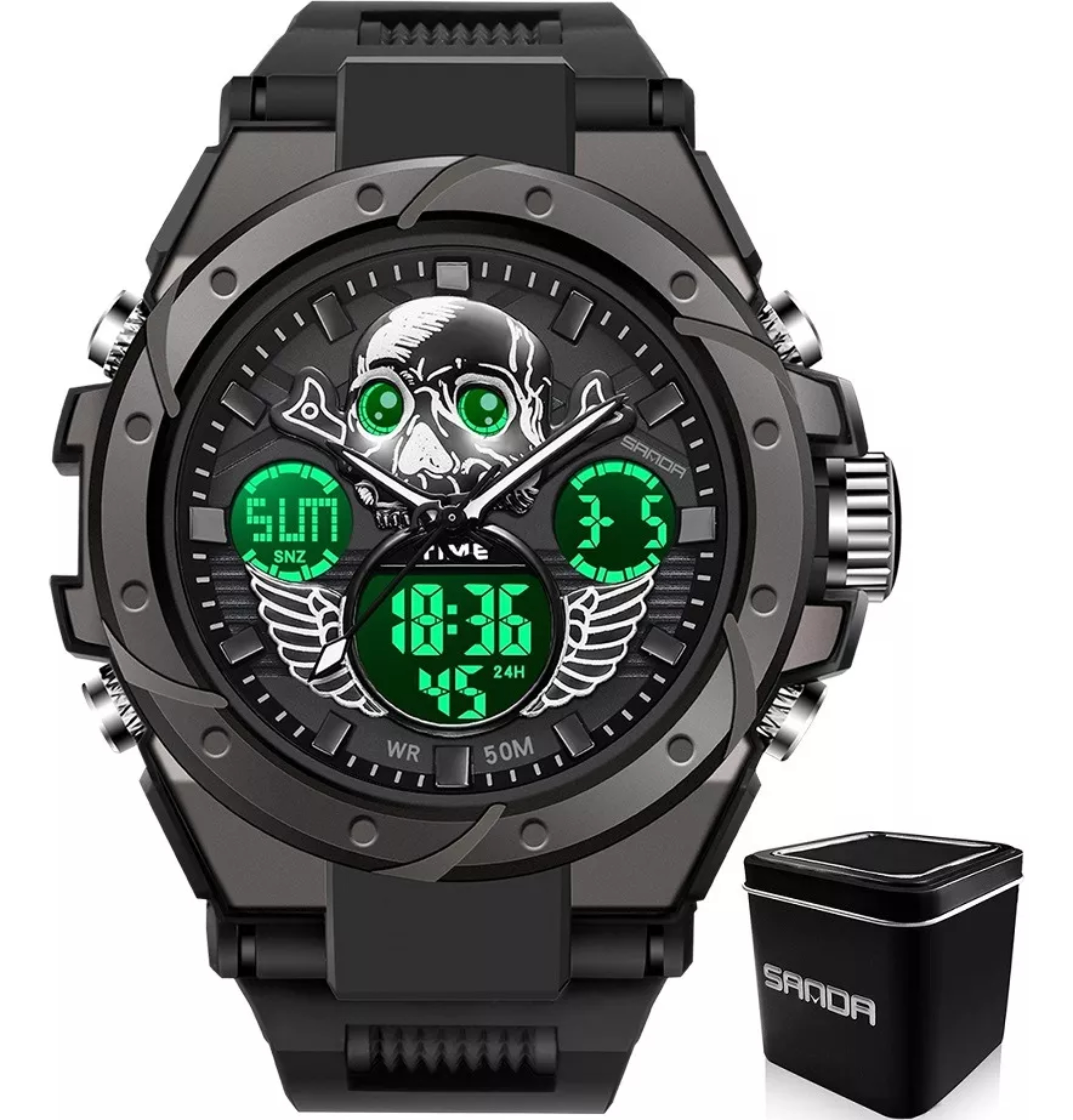 Cronógrafo Digital Impermeable Sanda Skull.