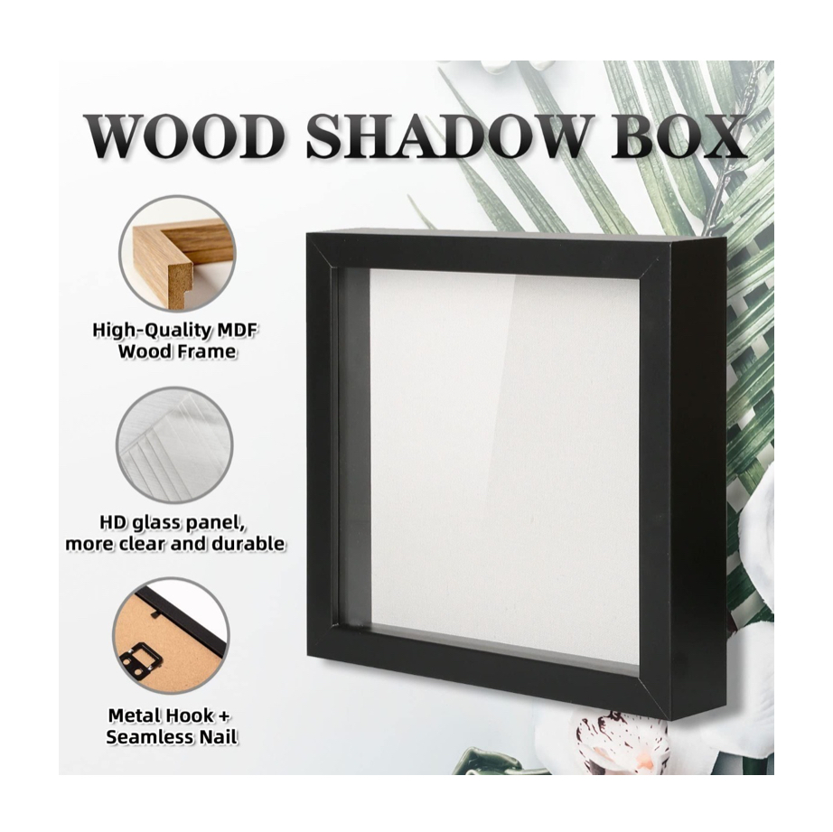 Marco De Fotos De Madera Vitrina Shadow Box 3 Pieza Negro.