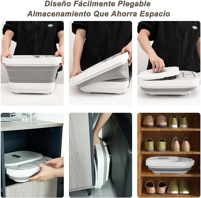 A MISS RÔSE Spa Para Pies Plegable con Calor, Masaje, Burbujas y Vibración, Tina para Pedicure Spa con 4 Rodillos, Control de Temperatura, Luz Roja, Orificio de Drenaje, Juego de Pedicura Adicional.