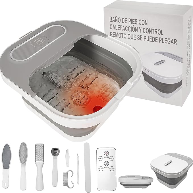 A MISS RÔSE Spa Para Pies Plegable con Calor, Masaje, Burbujas y Vibración, Tina para Pedicure Spa con 4 Rodillos, Control de Temperatura, Luz Roja, Orificio de Drenaje, Juego de Pedicura Adicional.