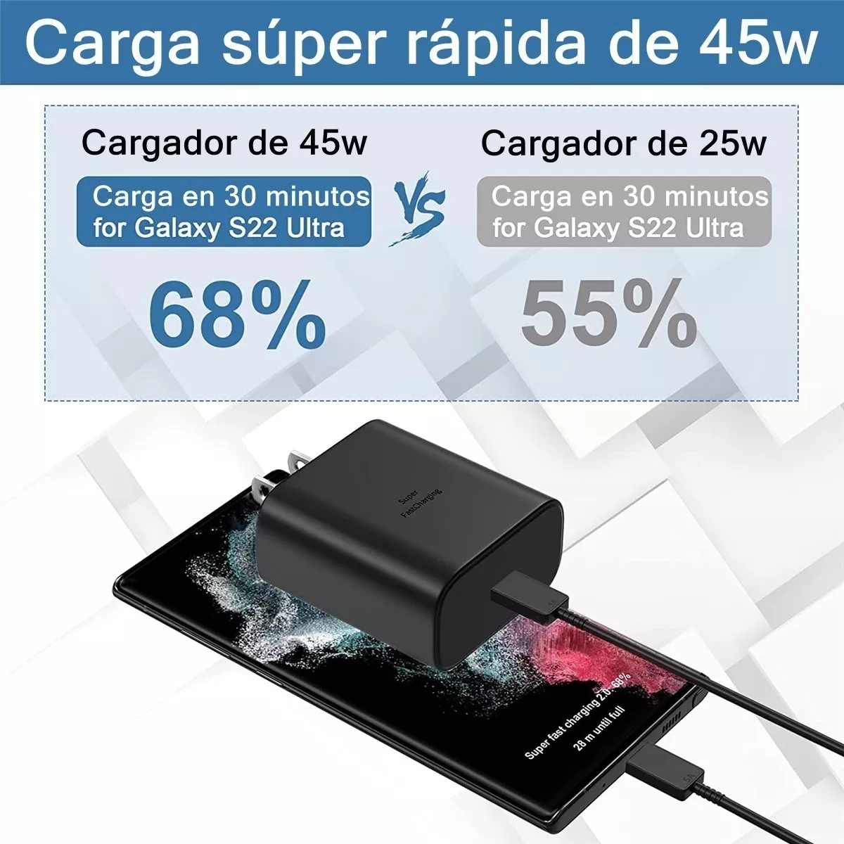 Cargador Super Carga Rápida Tipo C  Para Samsung S23 S23+ Negro