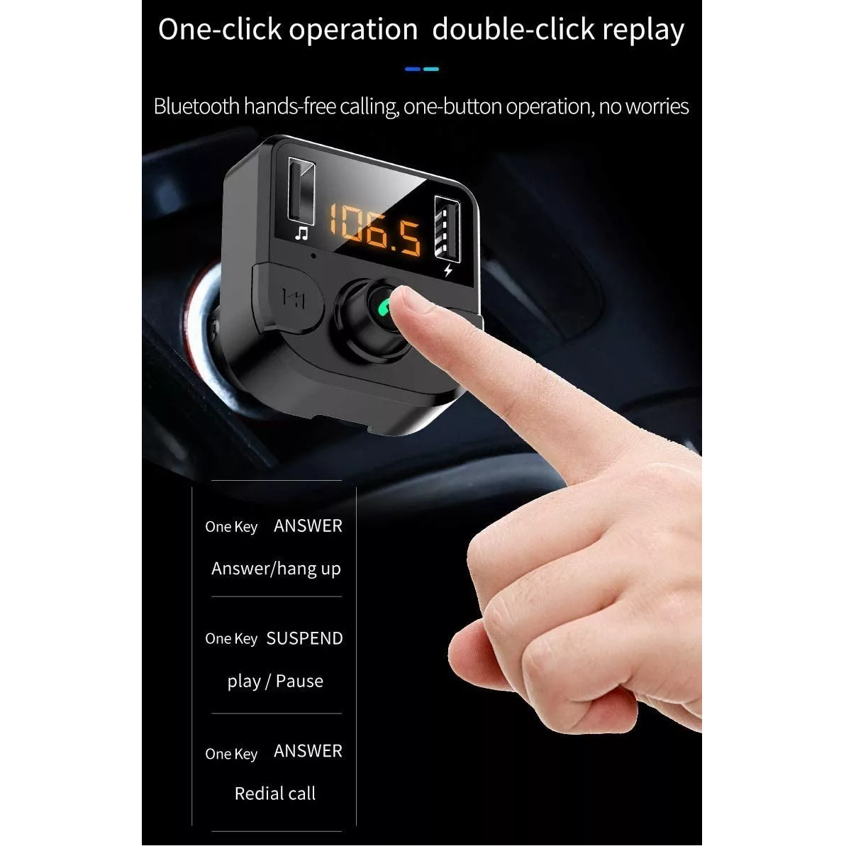 Cargador Receptor Bluetooth Fm Mp3 Estéreo Negro