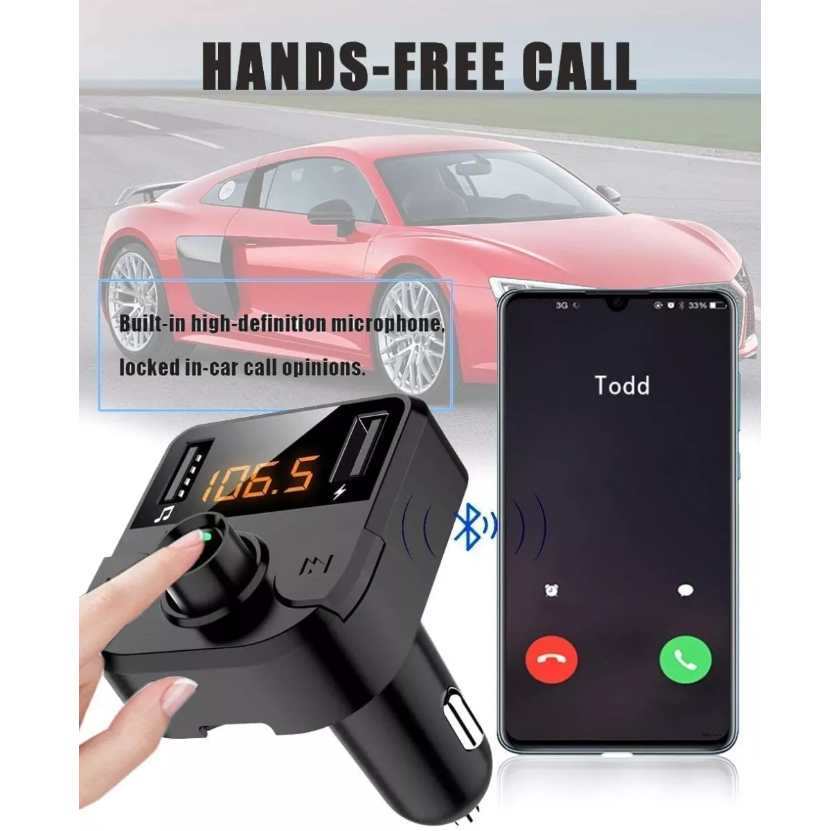 Cargador Receptor Bluetooth Fm Mp3 Estéreo Negro