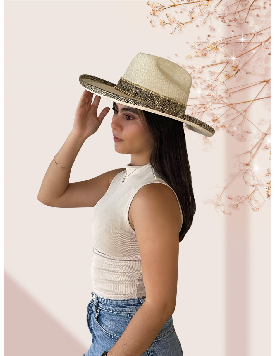 Sombrero para mujer de palma fina ARD estilo truman decorado con detalles animal print