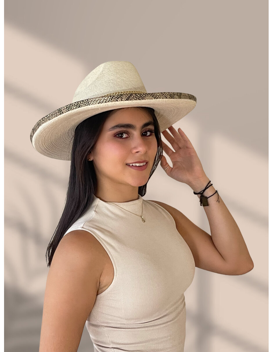 Sombrero para mujer de palma fina ARD estilo truman decorado con detalles animal print