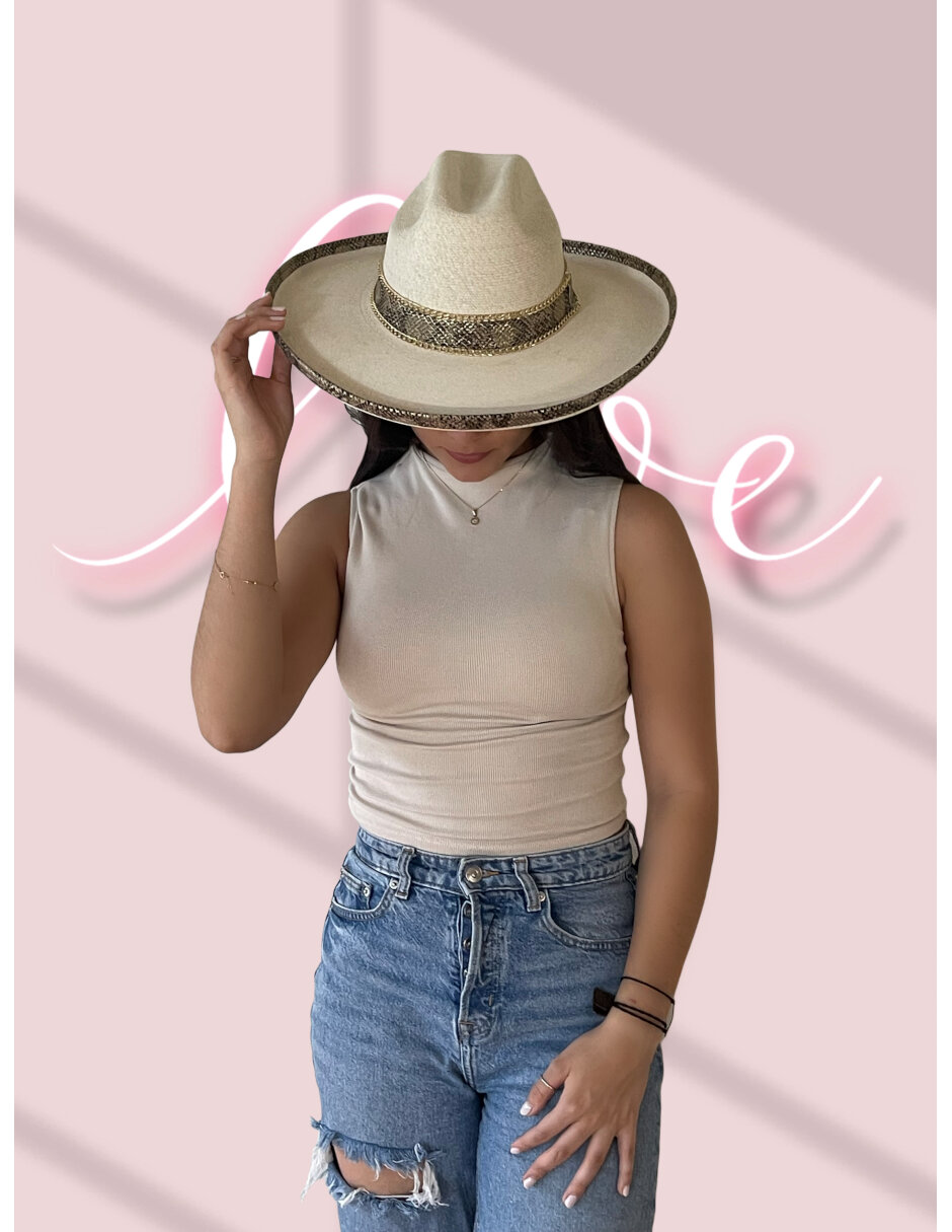 Sombrero para mujer de palma fina ARD estilo truman decorado con detalles animal print