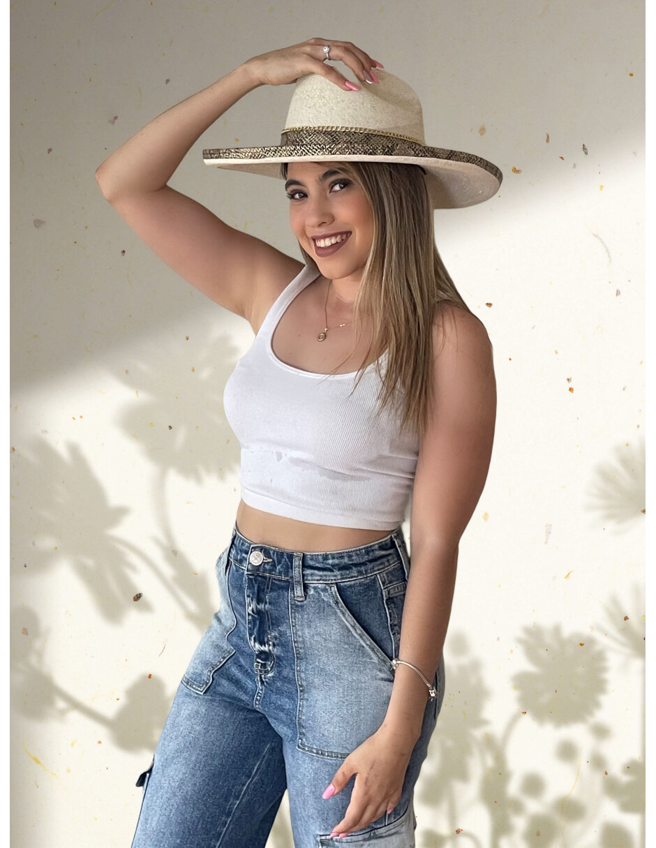 Sombrero para mujer de palma fina ARD estilo truman decorado con detalles animal print