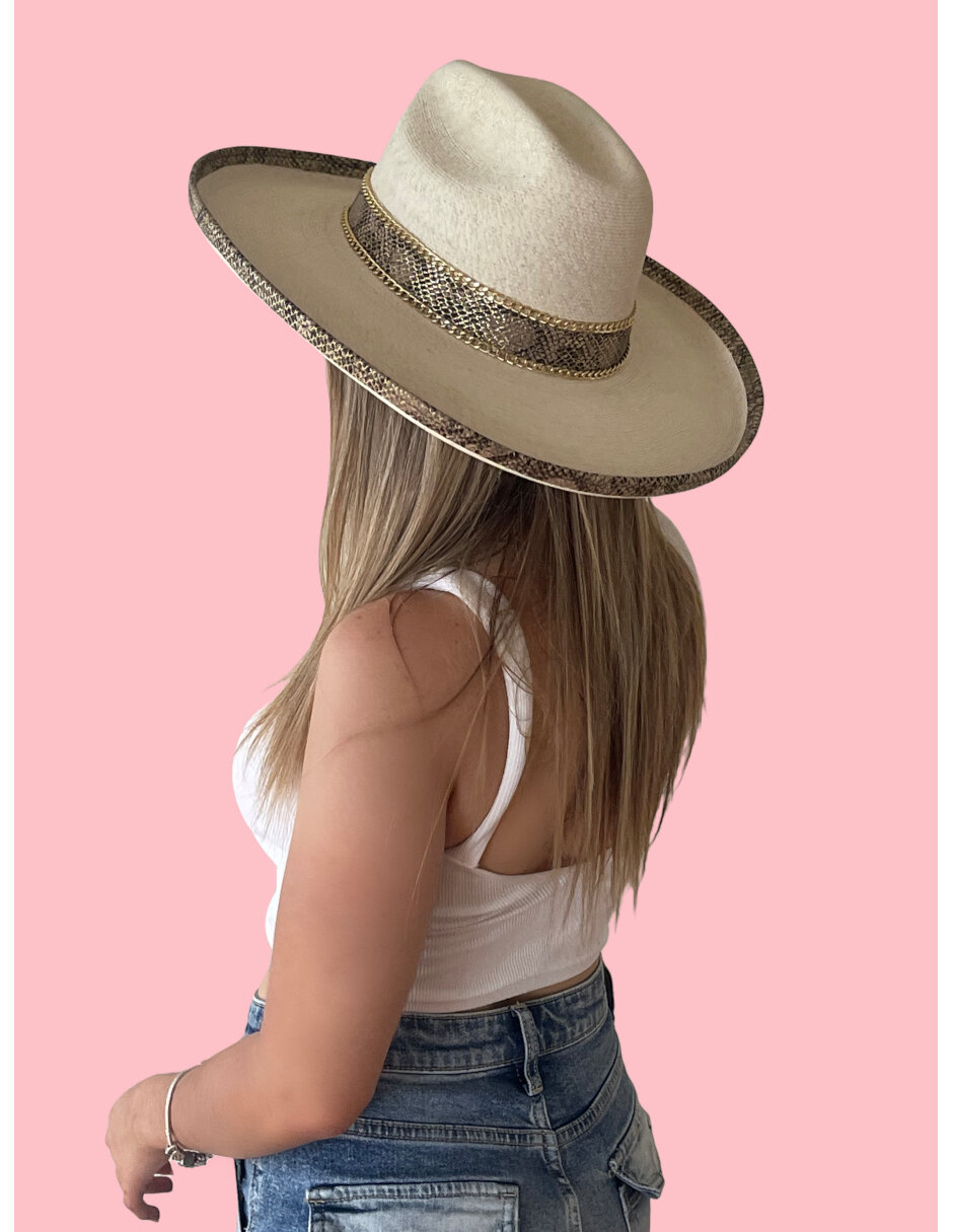 Sombrero para mujer de palma fina ARD estilo truman decorado con detalles animal print