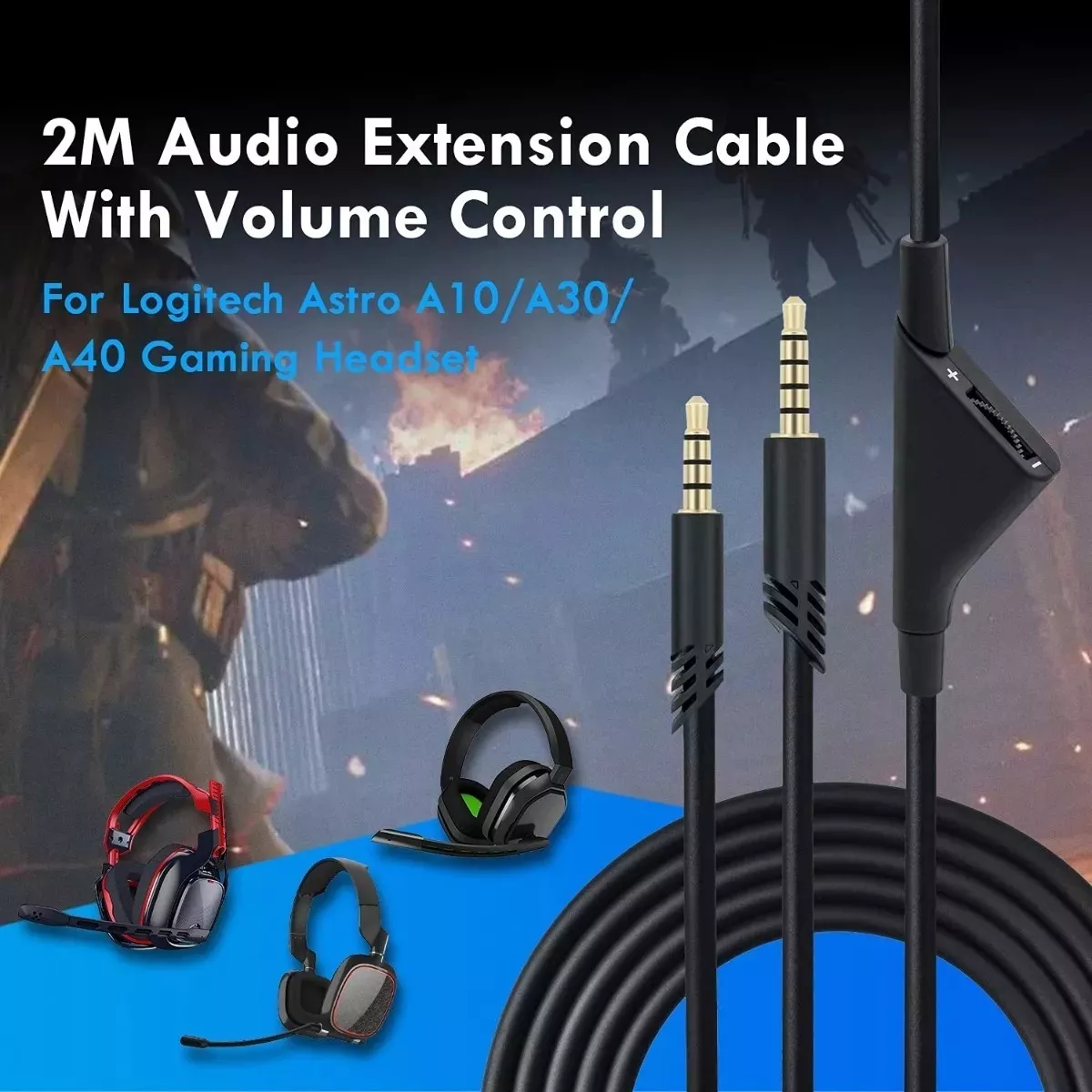 Cable Auxiliar Para Astro A40 A10 A30 A50 Conector Audifonos Negro