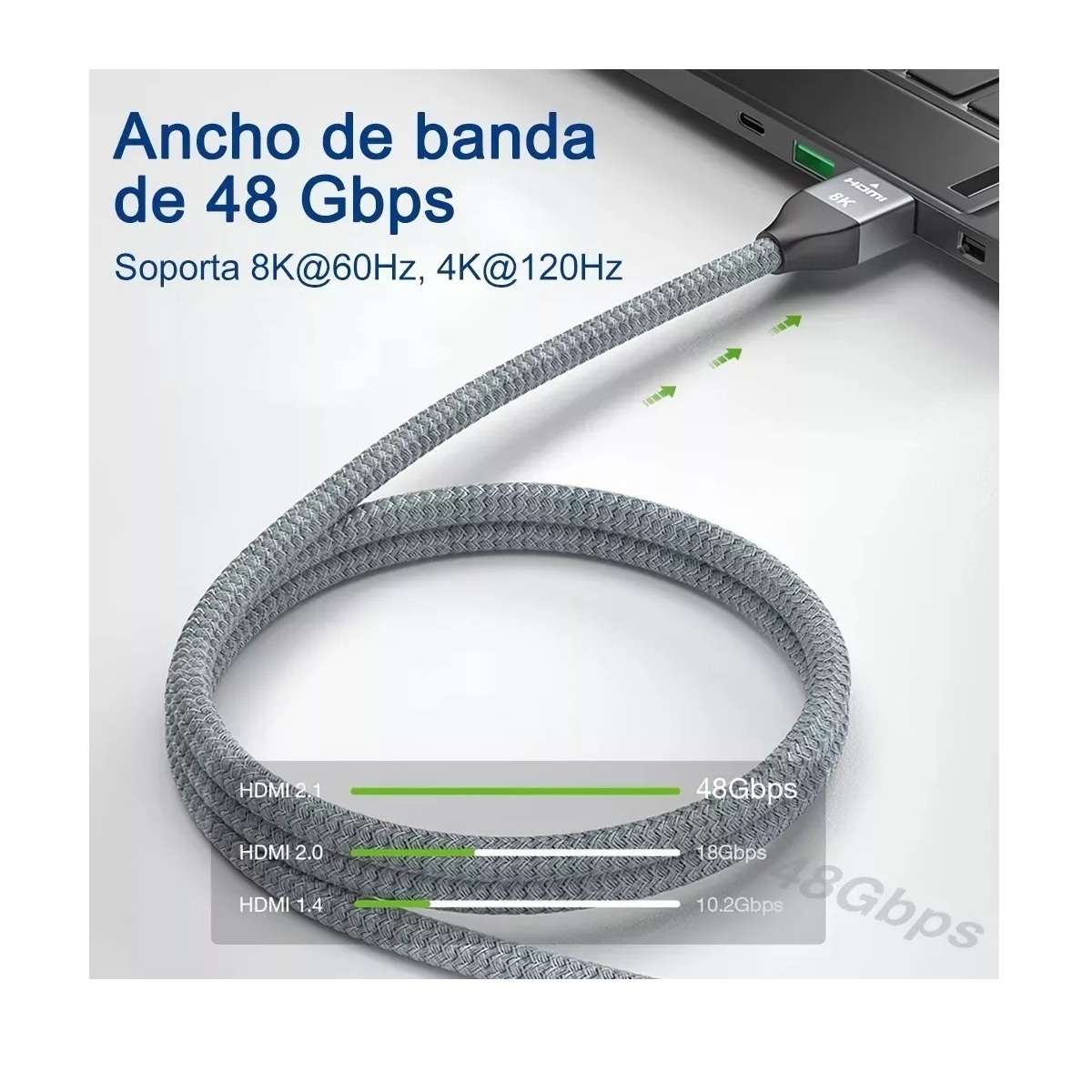 Cable Hdmi 2.1 Vídeo 4k 120hz 8k 60hz Ps5 Ps4 Xbox Gris 3 Metro 