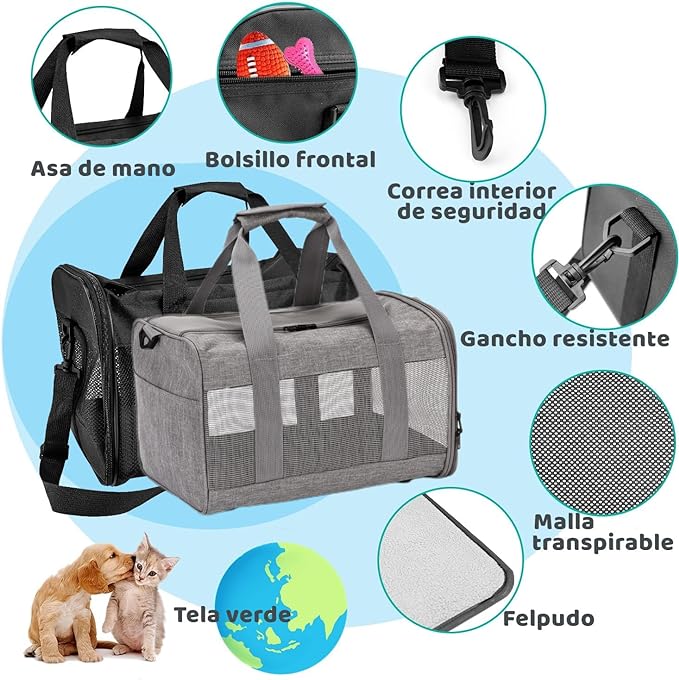 A BEAUTY CHOICE Mochila Transportadora para Gato y Perro, Bolsa Transportadora para Perro, Mochila Malla Transpirable de Doble Cara, Plegable con Cierre, Back Pack de Mascotas Portátil(Máximo 7Kg)..