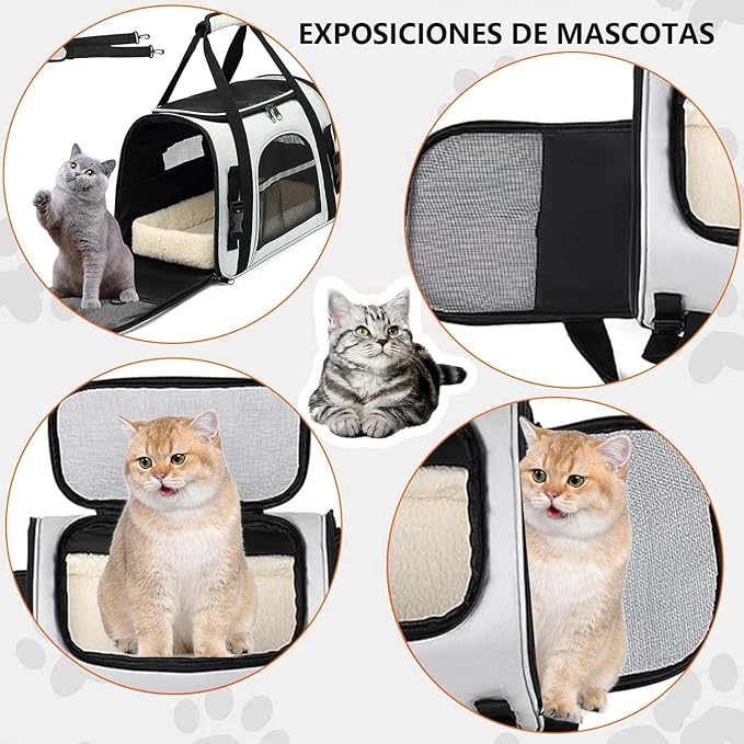 A qikkop Transportadora para Perro y Gato, Bolsa de Mascotas Plegable Portátil para Perros, Transpirable Mochila para Gato con Correa de Hombro Ajustable Cojín de Felpa, Carga MAX 10kg/22LB(Negro Gris).
