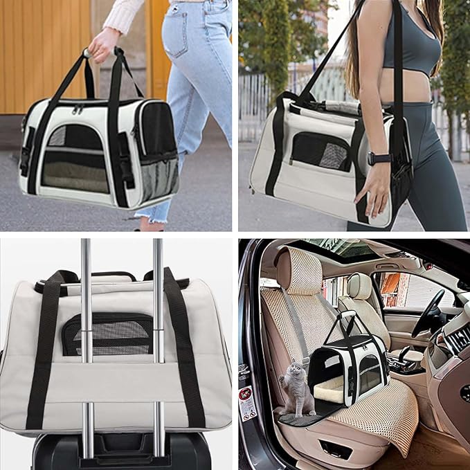 A qikkop Transportadora para Perro y Gato, Bolsa de Mascotas Plegable Portátil para Perros, Transpirable Mochila para Gato con Correa de Hombro Ajustable Cojín de Felpa, Carga MAX 10kg/22LB(Negro Gris).