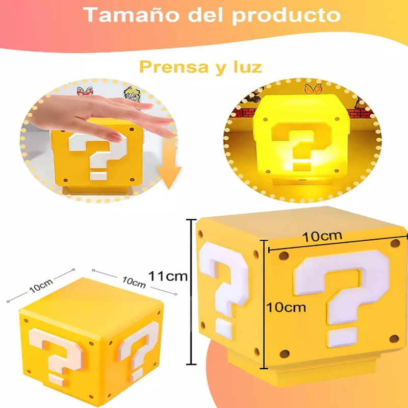Mario Bros Lampara Led Noche Con Signo Interrogacion Y Sonido