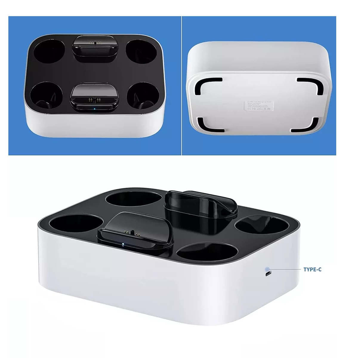 Cargador Para Ps5 2 Controles Dualsense Carga Rápida Con Luz Blanco