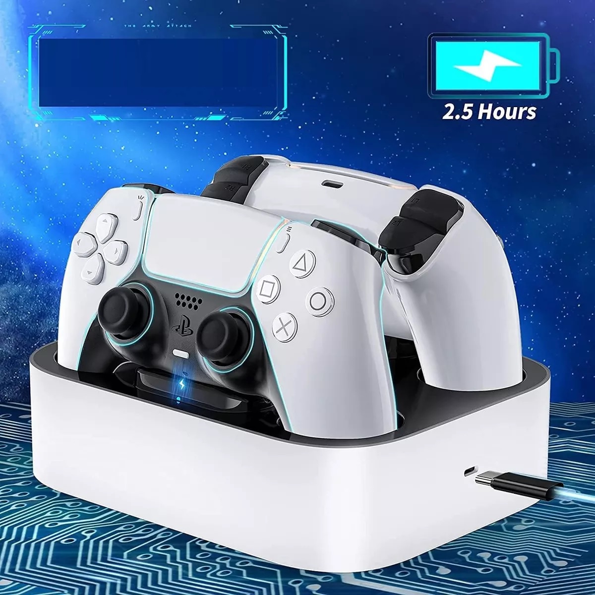 Cargador Para Ps5 2 Controles Dualsense Carga Rápida Con Luz Blanco