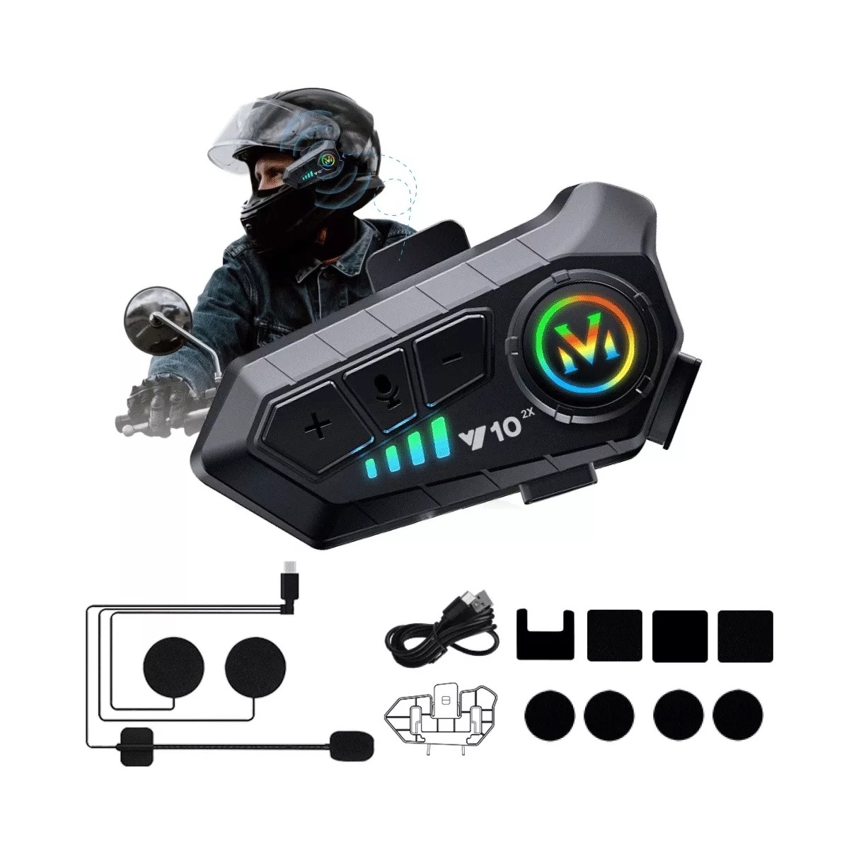 Intercomunicador Motocicleta Para Casco Bluetooth 1000ma Ip7 Negro